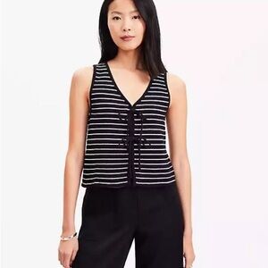 LOFT tie in the front open top Black and White Striped Tank size medium